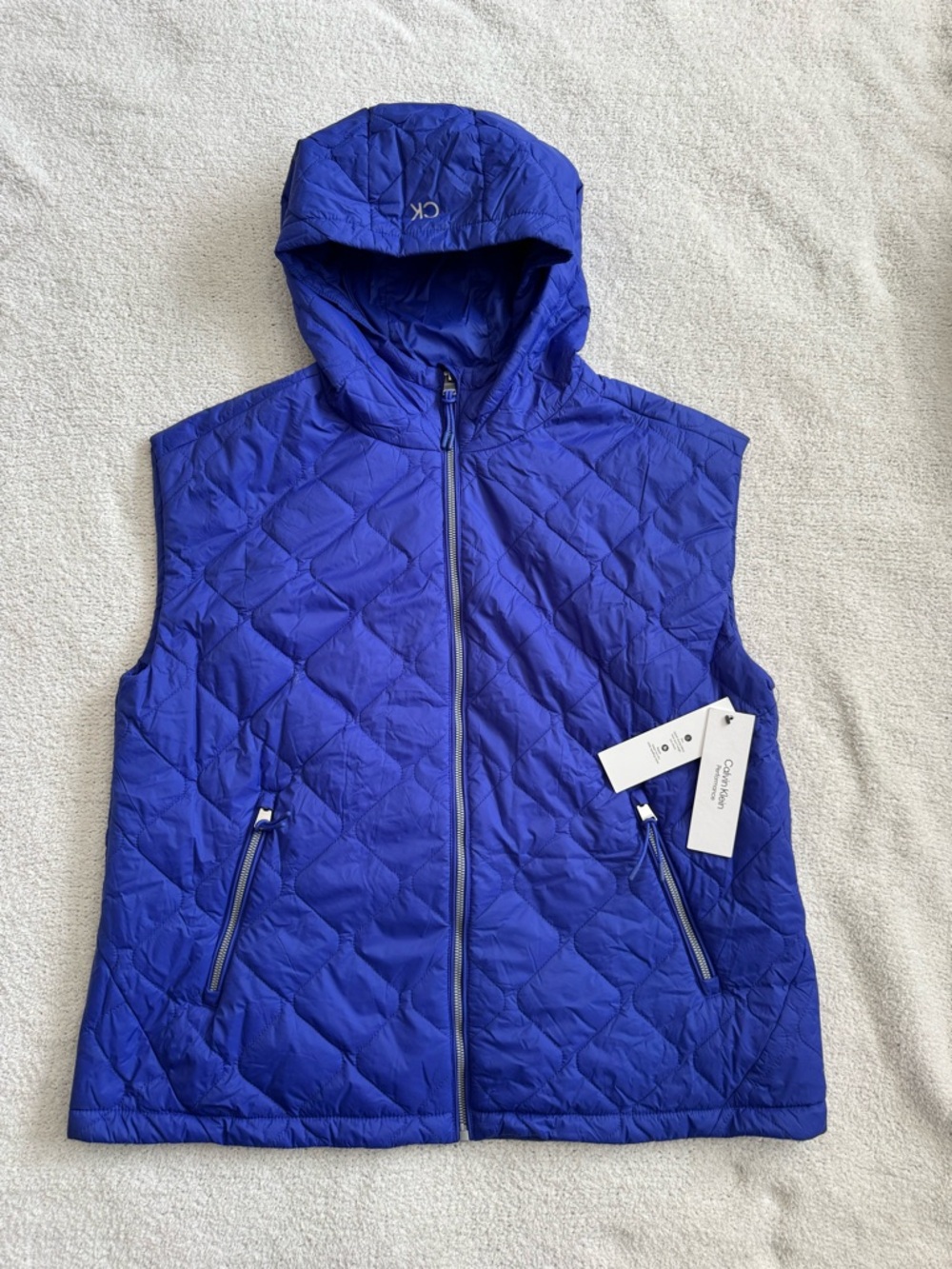 Calvin Klein Quilted Hooded Vest - Royal Blue